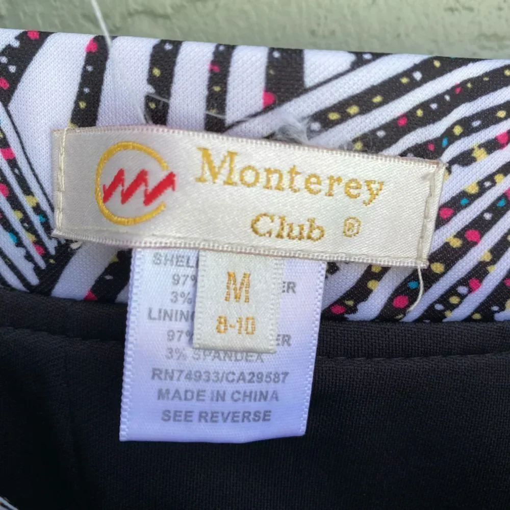 Monterey Club Size M Black & White With Tiny Colorful Polka Dots Golf Skirt